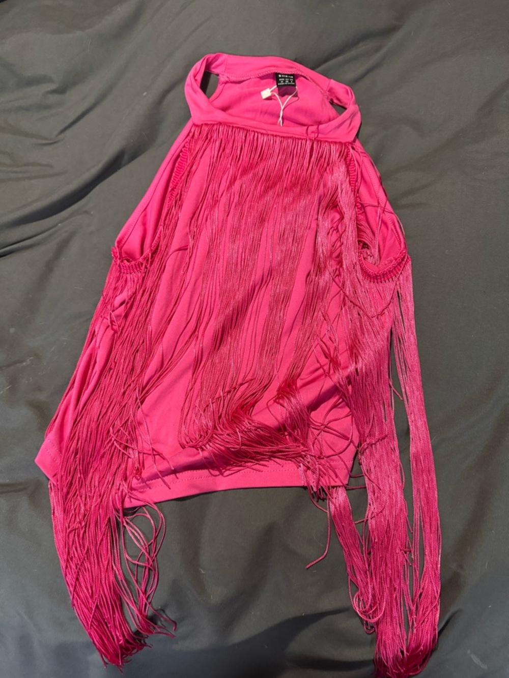 SHEIN Hot Pink Fringe Halter Tank Top
